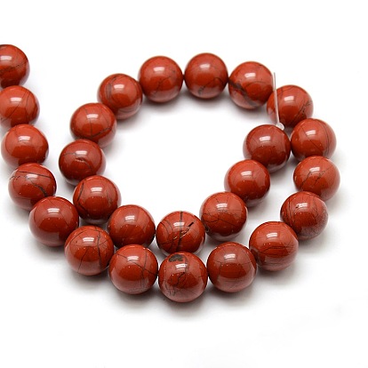 Redondos rojos granos jaspe hebras naturales, 14 mm, agujero: 1 mm, sobre 27 unidades / cadena, 15.7 pulgada