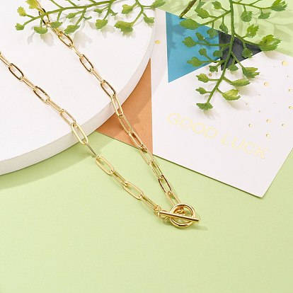 Brass Paperclip Chain Necklaces, with 304 Stainless Steel Toggle Clasps