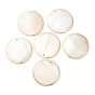 Pendentifs de coquillages d'eau douce naturelle, breloques rondes plates bordées de laiton plaqué or