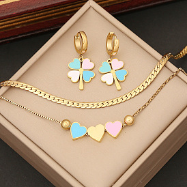 Cute Oil Drop Heart Necklace Set - Fashion Stainless Steel Jewelry N1144