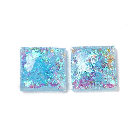 Cabochons en résine imitation opale, carré à dos plat