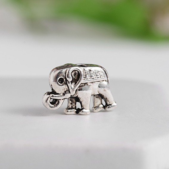 Tibetan Style Elephant Zinc Alloy Beads, 14.5x9x4.5mm, Hole: 2mm