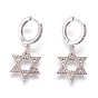 Brass Cubic Zirconia Hoop Earrings, Dangle Earrings, for Jewish, Star of David
