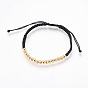 Adjustable Brass Braided Beaded Bracelets, Nylon Cord Square Knot Bracelet