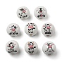 Spray Painted Natural Wood European Beads, Round with Mixed Cow Pattern