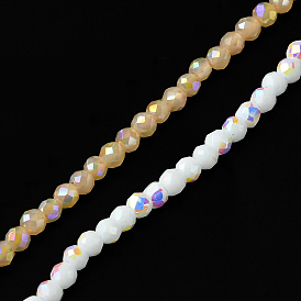 Chapelets de perles en verre électrolytique , facette, demi-plaqué, de couleur plaquée ab , ronde