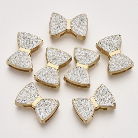Alloy Slide Charms, with Polymer Clay Rhinestone, Bowknot