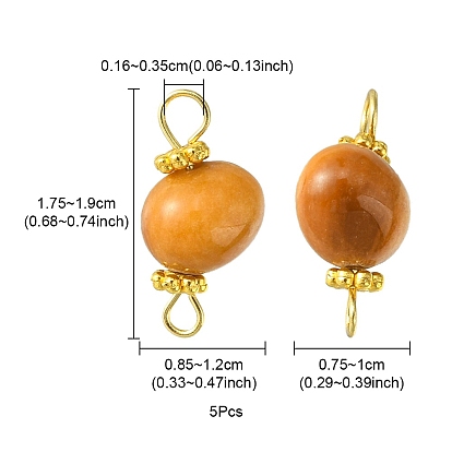 Natural Topaz Jade Connector Charms, Nuggets Links with Golden Plated Alloy Daisy Spacer Beads