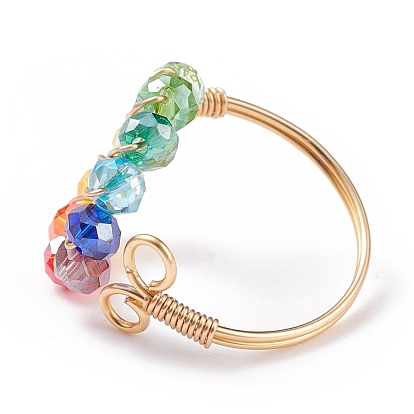 Anneau de manchette ouvert anneau tressé en verre coloré, bijoux en fil de cuivre pour femmes