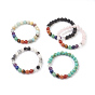 Natural/Synthetic Gemstone Beads Stretch Bracelets, with Mixed Stone and Alloy Bead Spacer, Round, Burlap Packing, Antique Silver