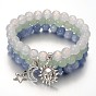 Étoiles de style tibétain & lune & soleil bracelets de charme en alliage, avec aventurine verte naturelle et agate grise, perles de quartz (teints)