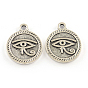 Tibetan Style Alloy Pendants, Cadmium Free & Lead Free, Flat Round with Evil Eye, 18x15x2mm, Hole: 2mm, about 613pcs/1000g