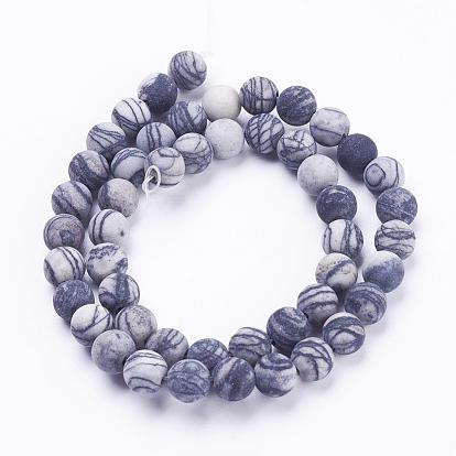 Hilos de piedra natural de seda negra / hilos de perlas de netstone, esmerilado, rondo