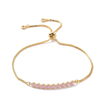 Enamel Evil Eye Link Slider Bracelet with Cubic Zirconia, Real 18K Gold Plated Brass Lucky Jewelry for Women