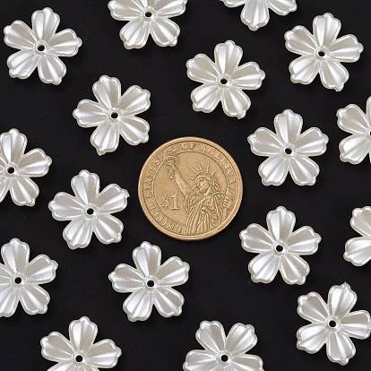 5-Petal Flower ABS Plastic Imitation Pearl Bead Caps, 20x20x4mm, Hole: 1.5mm