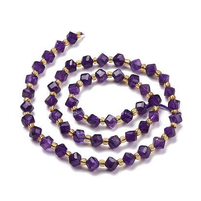 Natural Amethyst Beads Strands, with Seed Beads, Faceted, Diagonal Cube Beads, Grade A