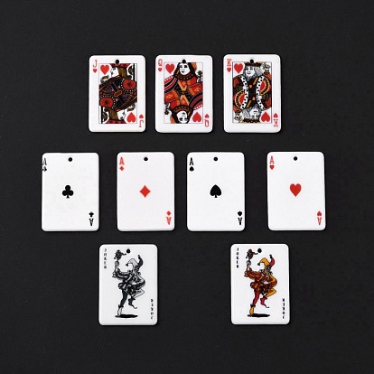 Pendentifs acryliques imprimés, rectangle avec motif de cartes à jouer