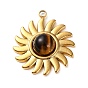 Gemstone Sun Pendants, Golden Plated 304 Stainless Steel Sun Charms