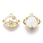 Brass Micro Pave Clear Cubic Zirconia Charms, with Natural Shell, Planet, Real 18K Gold Plated, Nickel Free