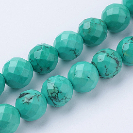 Natural Magnesite Beads Strands, Dyed & Heated, Faceted, Round