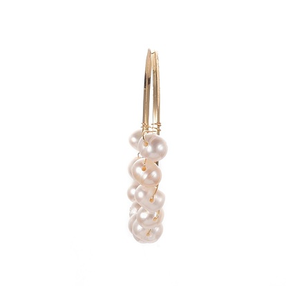 Grade A Natural Cultured Freshwater Pearl Pendants, Wire Wrapped Pendants, with Brass Findings, Rings