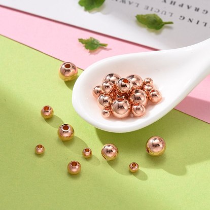 200Pcs 4 Size Brass Spacer Beads, Round, Plated with Light Rose Gold Color