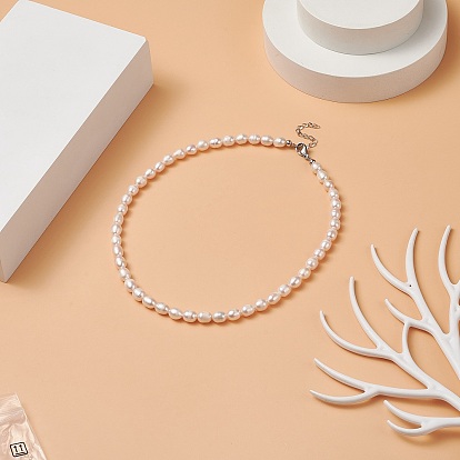 Collier de perles naturelles avec fermoir en acier inoxydable pour femme