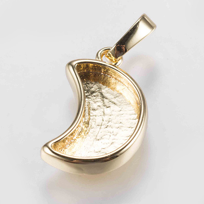 Brass Pendant Cabochon Settings, Plain Edge Bezel Cups, Long-Lasting Plated, Moon