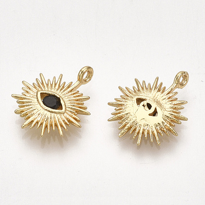 Brass Charms, with Cubic Zirconia, Eye, Real 18K Gold Plated, Black
