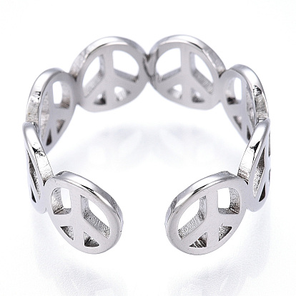 304 Stainless Steel Hollow Out Pentagram Adjustable Ring for Women
