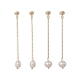 Natural Pearl Dangle Stud Earrings, Golden Brass Chain Tassel Earrings for Women