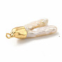 Baroque Natural Keshi Pearl Pendants, V-Shaped Charms, with Brass Loops