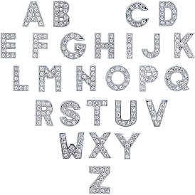 Alloy Slide Charms, with Crystal Rhinestone, for DIY Craft Jewelry Making, Alphabet, Platinum