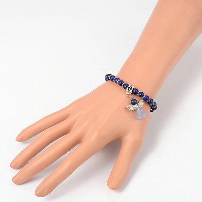 Bracelets de charme en acrylique avec perles en pierres précieuses, avec des perles en alliage de style tibétain, belle robe de mariée ange dangle