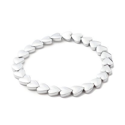 Bracelet extensible perlé cœur en hématite synthétique, bijoux en pierres précieuses pour femmes