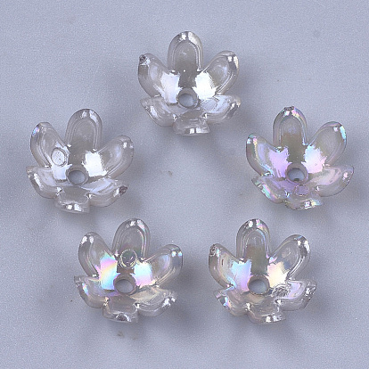 Transparent Acrylic Bead Caps, AB Color, 6-Petal, Tulip Flower/Lily of the Valley