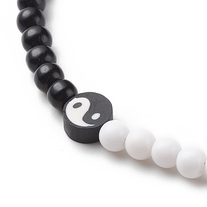 Polymer Clay Yin Yang & Acrylic Round Beaded Necklace for Women