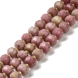 Natural Rhodonite Beads Strands, with Seed Beads, Faceted Rondelle