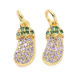 Brass Micro Pave Cubic Zirconia Pendants, with Jump Rings, Long-Lasting Plated, Cadmium Free & Lead Free, Eggplant