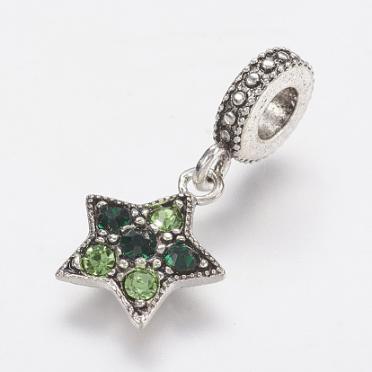 Encantos colgantes europeos de diamantes de imitación de aleación de estilo tibetano, Grandes colgantes agujero, estrella, plata antigua