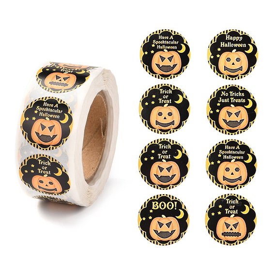 Halloween Self-Adhesive Paper Gift Tag Stickers, Flat Round with Pumpkin