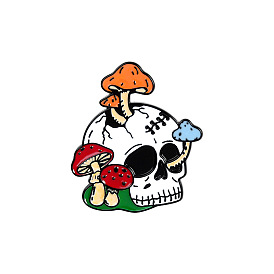 Alloy Enamel Brooches, Skull with Mushroom