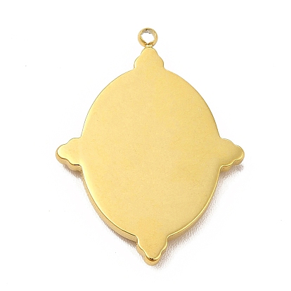 304 Stainless Steel Pendants, with Enamel, Oval with Star Charm, Golden