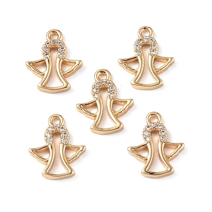 Brass Micro Pave Clear Cubic Zirconia Charms, Angel