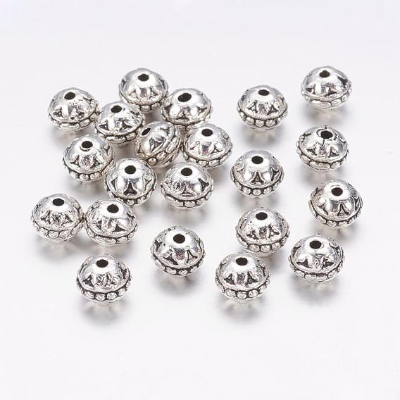 Perles en alliage de style tibétain, sans plomb et sans cadmium, ronde, 8x7mm, Trou: 1.5mm