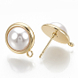 Brass Stud Earring Findings, with Loop, ABS Plastic Imitation Pearl Beads, Dome/Half Round, Nickel Free