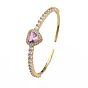 Bracelet manchette ouvert coeur zircone cubique, bijoux en laiton plaqué or véritable 18k pour femmes