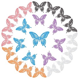 SUNNYCLUE 24Pcs 6 Colors Spray Painted 430 Stainless Steel Filigree Joiners Links, Etched Metal Embellishments, Butterfly