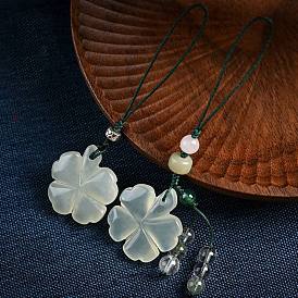 Décorations pendentif jade hsiuyen, avec cordon en nylon, trèfle