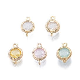 Brass Pave Cubic Zirconia Connector Charms, Real 18K Gold Plated, Flat Round